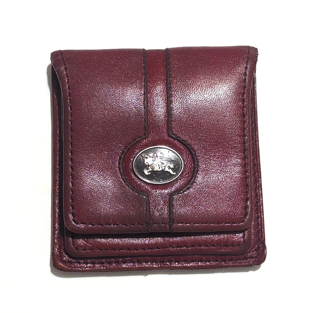 Burberry Vintage Burgundy Leather Coin Purse W/ Silver Signature Accent